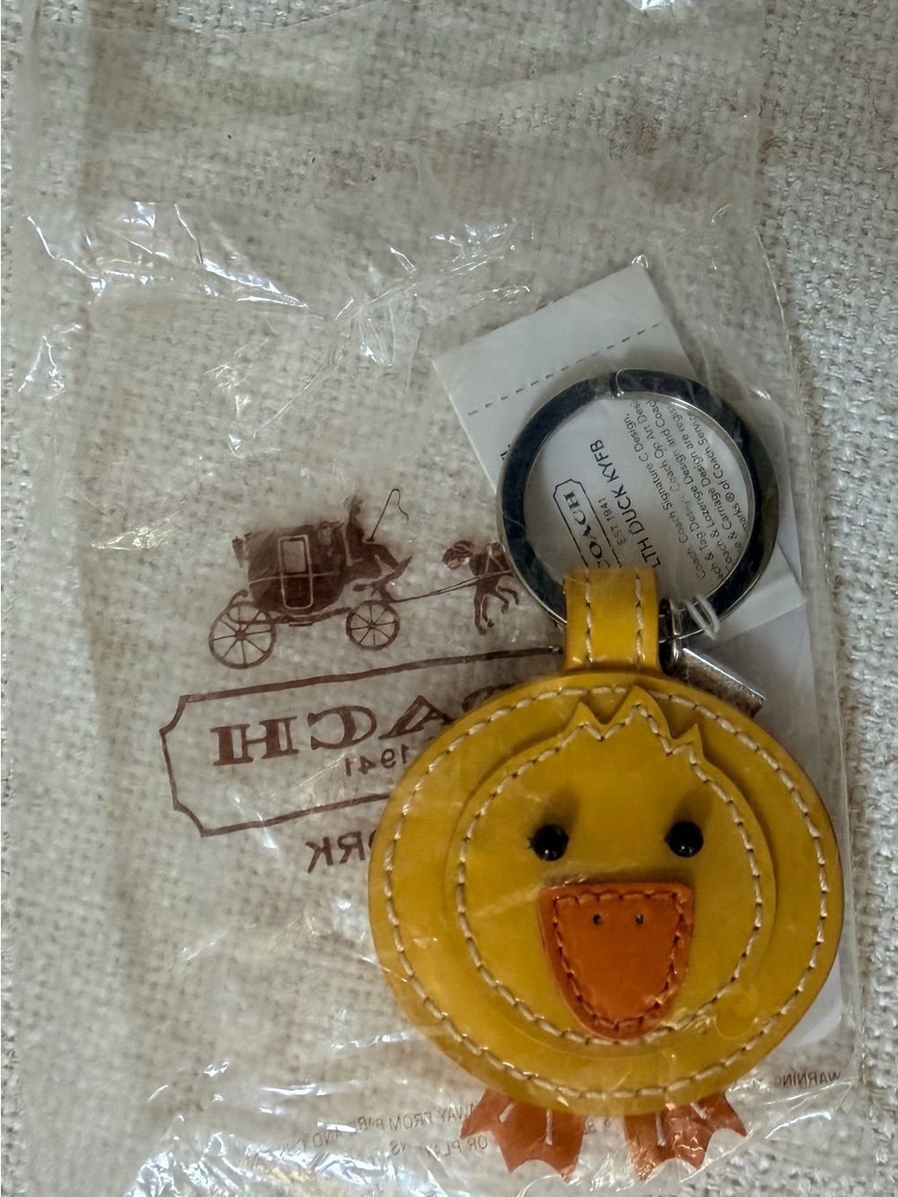 NWT Coach Yellow and Orange Minky Duck Keyring Charm - Picture 3 of 4